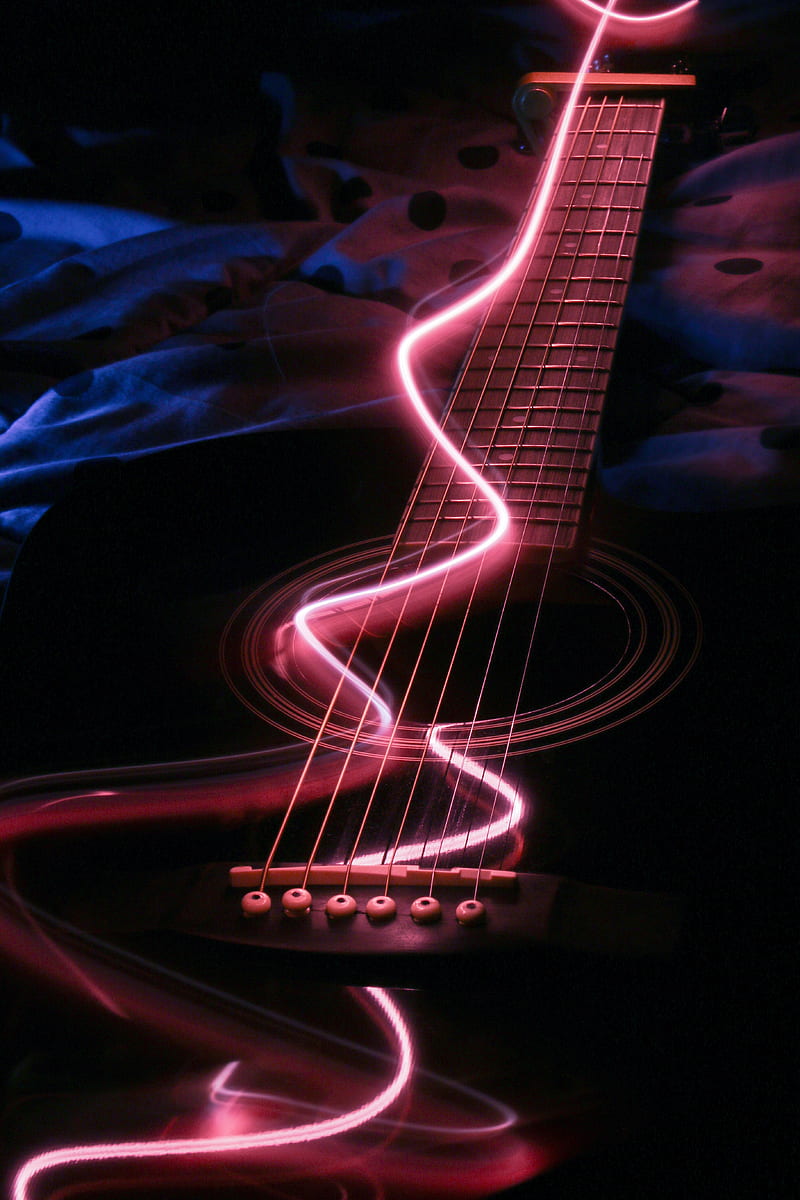 guitar, musical instrument, neon, backlight, HD phone wallpaper