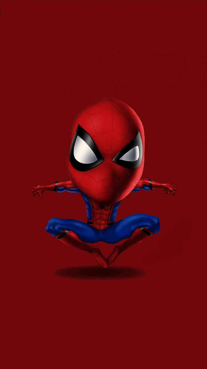 spiderman, super, hero, red, big head, drawings, marvel, avengers, HD phone wallpaper