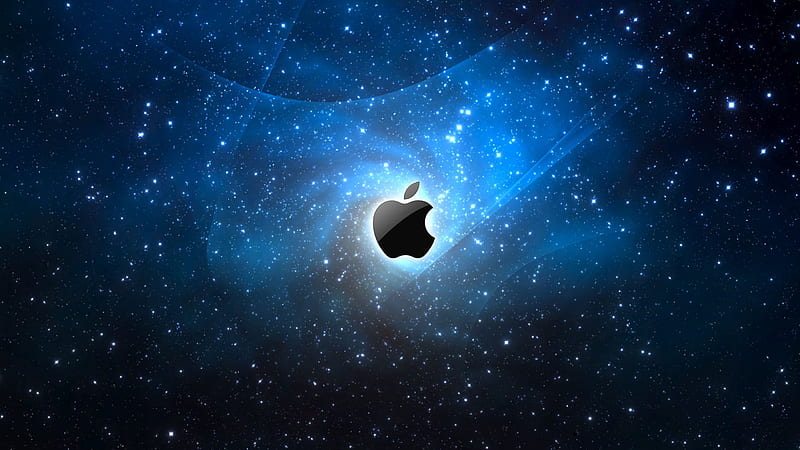 Black Apple Logo In Blue White Stars Background Apple, HD wallpaper