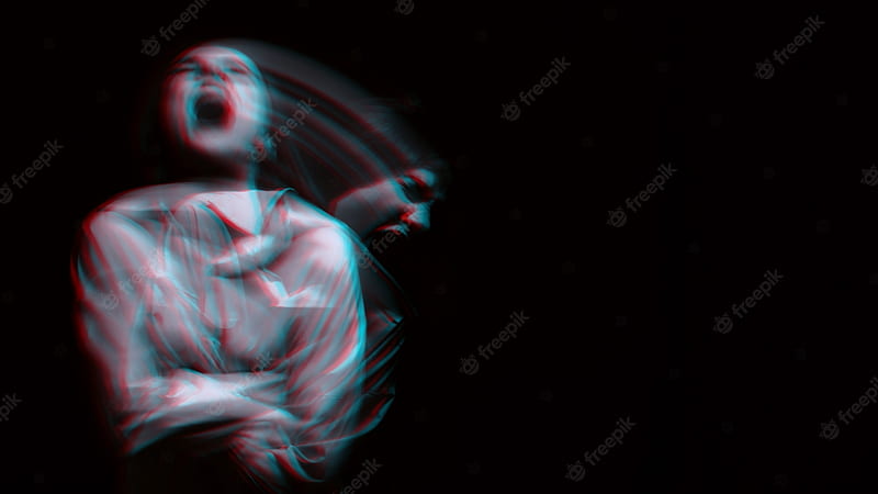 Premium . Blurry portrait of a psychopathic girl with schizophrenic mental disorders on a dark background. black and white with 3D glitch virtual reality effect, HD wallpaper