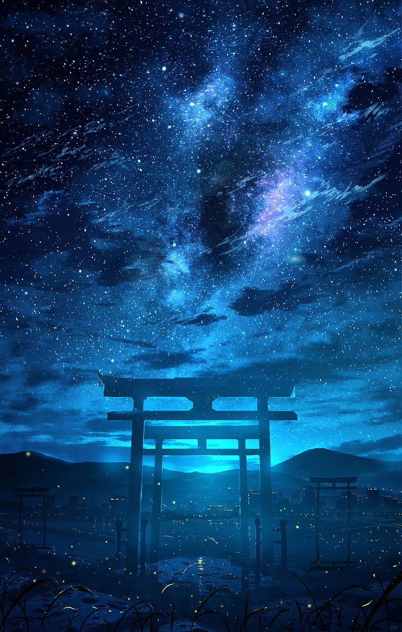 Anime, HuashiJW, torii, night sky, HD phone wallpaper | Peakpx
