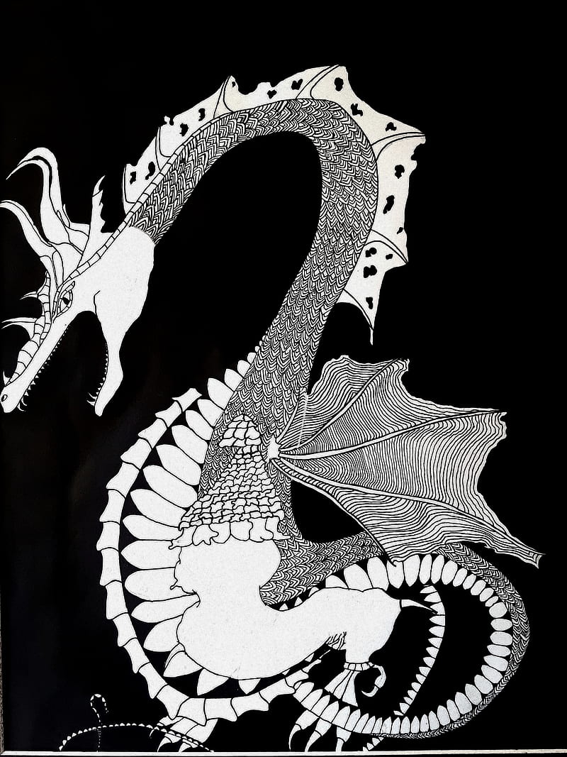 Pen and Ink Dragon, dragon, drawing, HD phone wallpaper
