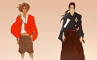 angry, face, Samurai Champloo, anime, sunset, Mugen (Samurai Champloo), red  background, anime boys, sword, weapon, Sun