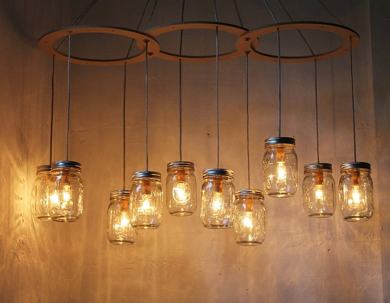 Mason Jar Chandelier Lighting, lighting, chandelier, ideas, jar, mason, clever, glass jars, HD wallpaper
