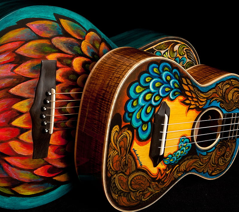 2 beautiful guitars, artwork, music, HD wallpaper