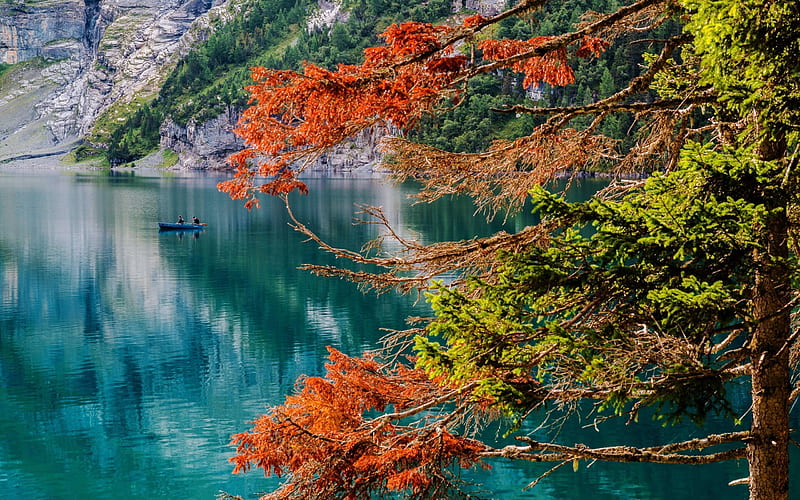Switzerland, Lake Eshinense, Bernese Highlands, fishermen, HD wallpaper