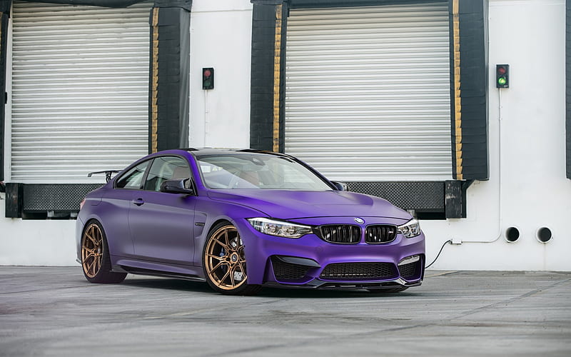 BMW M4, 2018, purple sports coupe, F82, exterior, front view, tuning, purple M4, German sports cars, BMW, HD wallpaper