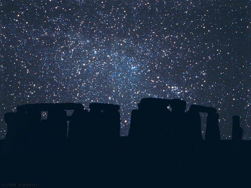 Stonehenge starry night, stars, stonehenge, silhouette, night, HD wallpaper