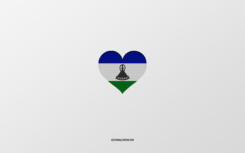 I Love Lesotho, Africa countries, Lesotho, gray background, Lesotho flag heart, favorite country, Love Lesotho, HD wallpaper