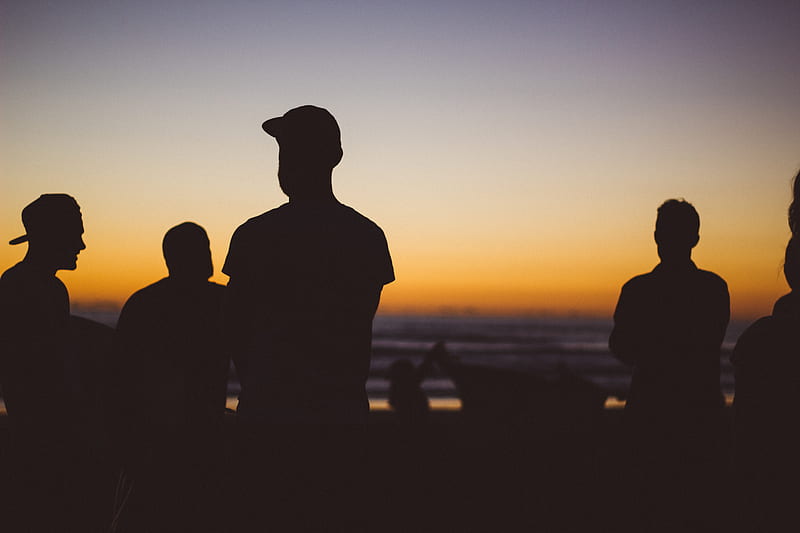 silhouette group of people under sunset, HD wallpaper