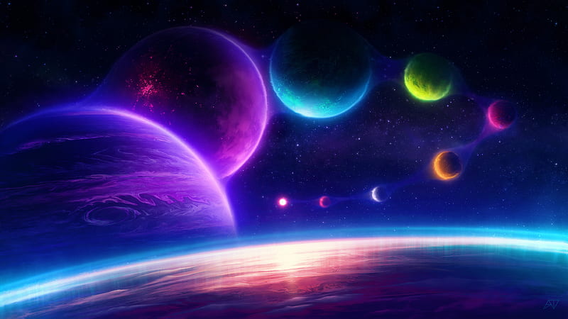 Colorful Planets Chill Scifi Pink , planets, space, digital-universe, artist, artwork, digital-art, scifi, pink, HD wallpaper