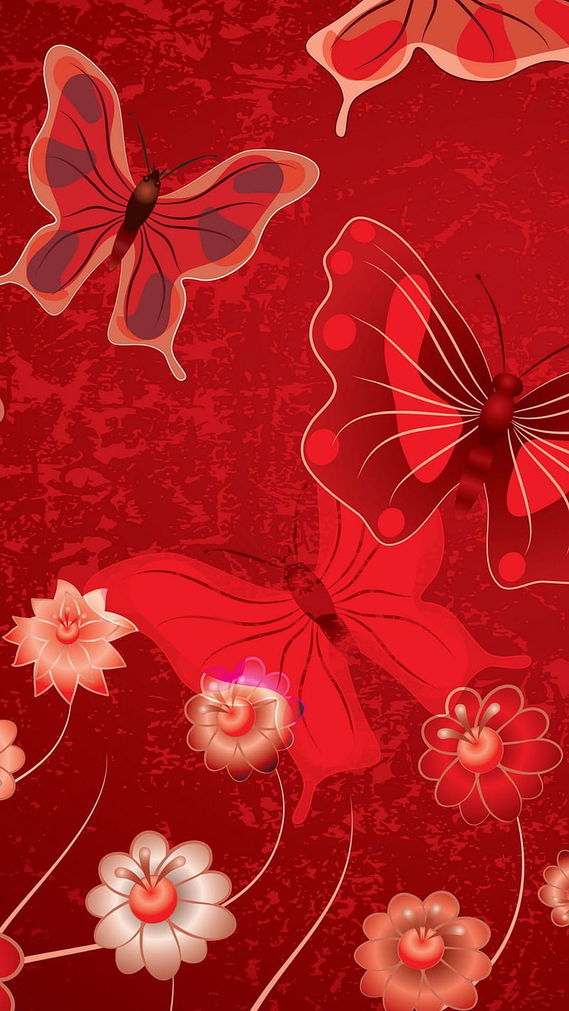 HD wallpaper four red butterflies with flower illustration butterfly  flowers  Wallpaper Flare