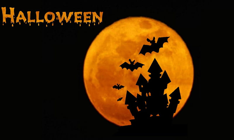 Halloween Full Moon F2, art, October, holiday, halloween, full moon, wide screen, illustration, artwork, HD wallpaper