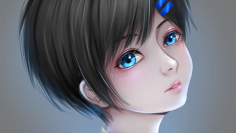 Black Short Hair Blue Eyes Anime Girl Anime Girl, HD wallpaper | Peakpx