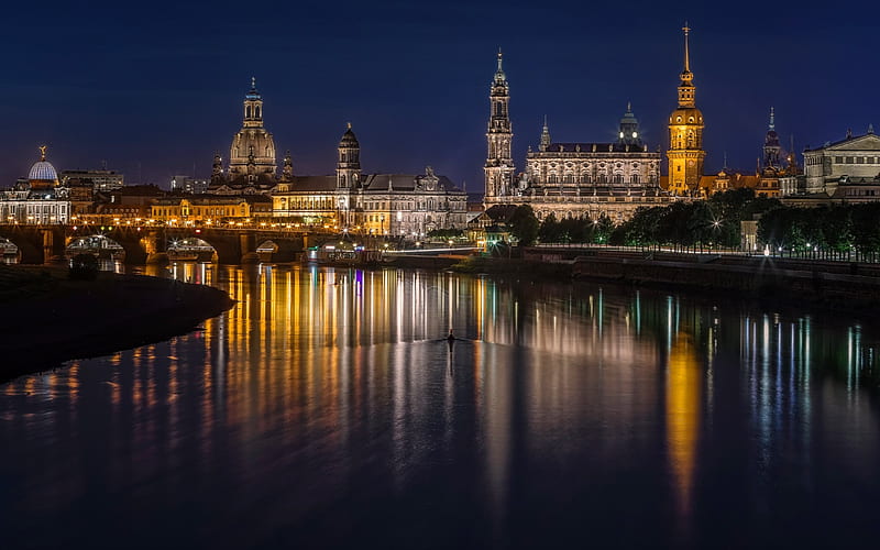 Dresden, evening, city lights, Germany, Dresden Panometer, HD wallpaper