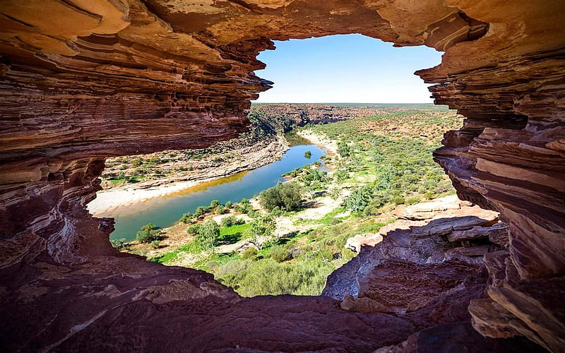 Australia, cliffs, mountains, river, desert, HD wallpaper