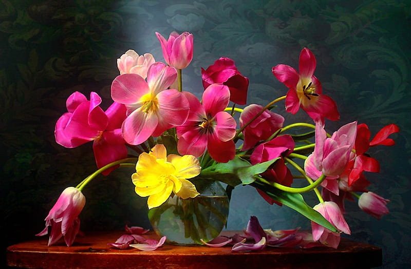 Still life, pretty, lovely, bouquet, flowers, vase, bonito, harmony, HD wallpaper