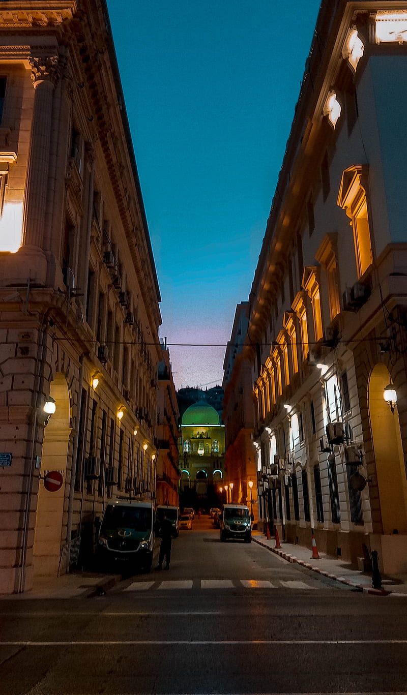 Alger streets, algeria, algerie, street, sunset, HD phone wallpaper