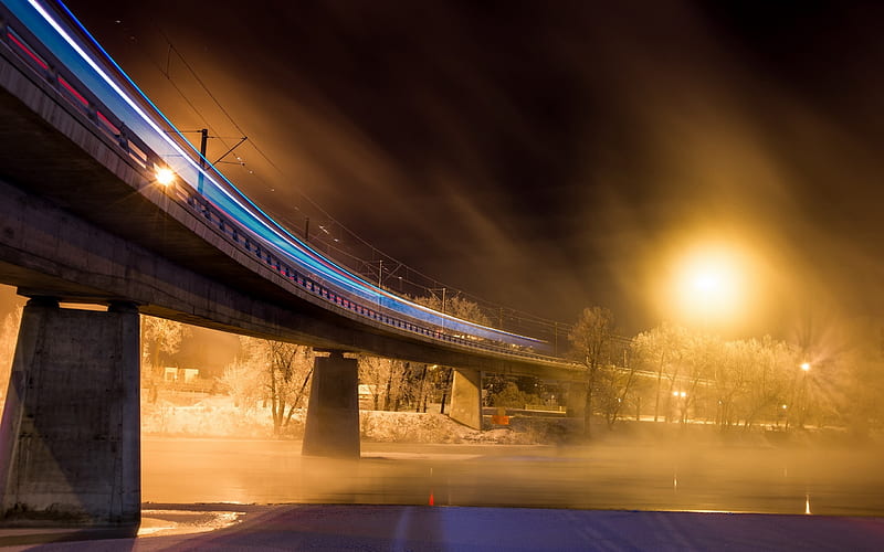 High-speed rail bridge night-Cities architectural, HD wallpaper