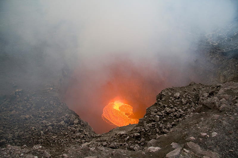 Hazard Zone, rocks, fire, orange, burning, lava, smoke, heat, HD wallpaper