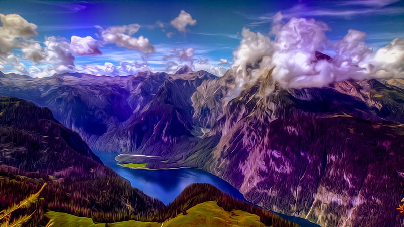 mountains, trippy art, clouds, scenic, Landscape, HD wallpaper