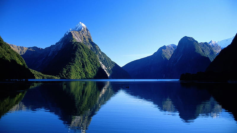 Mitre Peak, Fiordland National Park, New Zealand, mountains, peak, nature, park, sky, reflection, lake, HD wallpaper