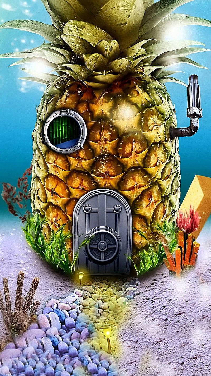 House SpongeBob 2, sea, oceano, pineapple, playa, HD phone wallpaper