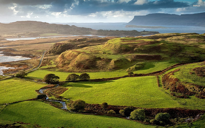 Scene From Scotland Fields Trees Hills River Hd Wallpaper Peakpx