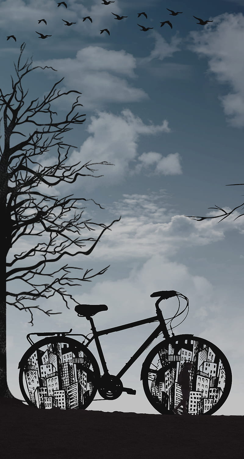 Black, aesthetic, bicycle, black and white, cycle, downhill, dreamy mind,  landscapes, HD phone wallpaper | Peakpx