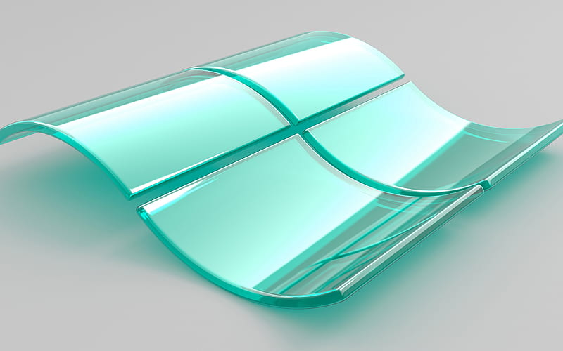 Windows logo, 3D glass logo, emblem, glass art, White background, Windows, HD wallpaper