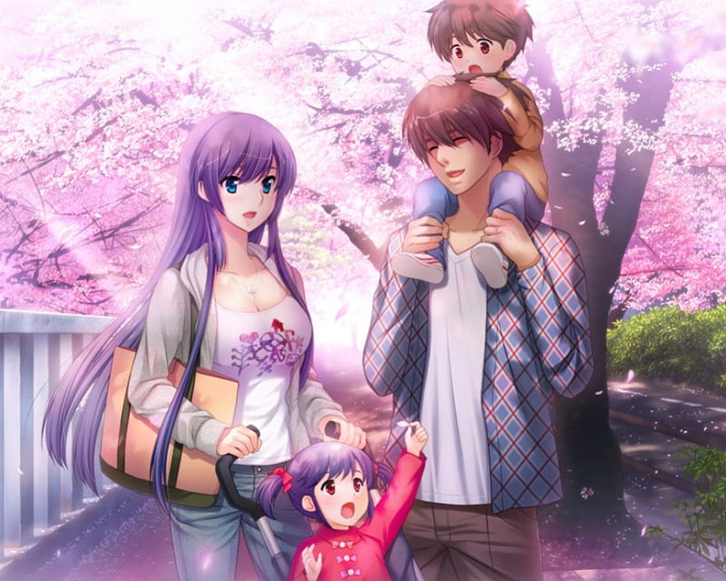 Happy Family, children, mother, father, sweet, floral, nice, love, anime, handsome, anime girl, child, long hair, ed eyes, lovely, purple hair, sexy, baby, mummy, happy, short hair, parent, cute, lover, babies, red eyes, dad, family, mommy, guy, bag, kid, hot, pink, blue eyes, couple, daddy, female, male, brown hair, mum, boy, girl, flower, petals, HD wallpaper