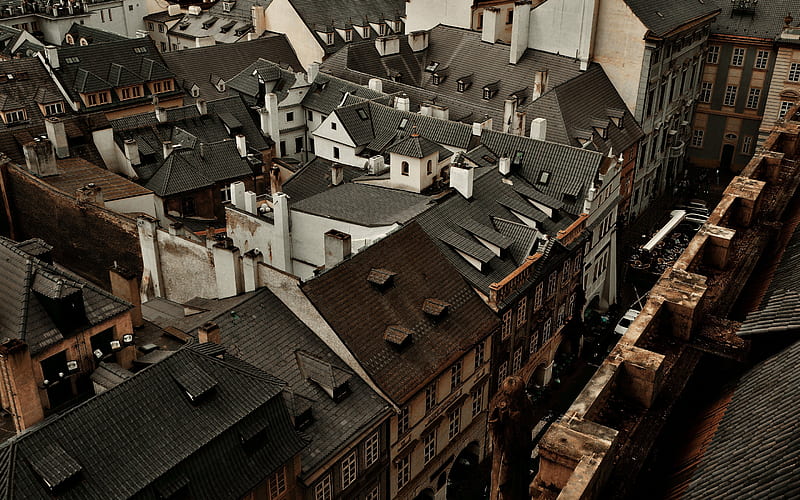 Prague, Czech city, capital, houses, roofs, autumn, Czech Republic, HD wallpaper