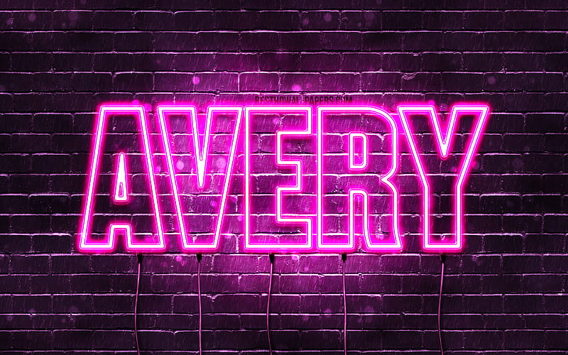 Avery with names, female names, Avery name, purple neon lights, horizontal text, with Avery name, HD wallpaper