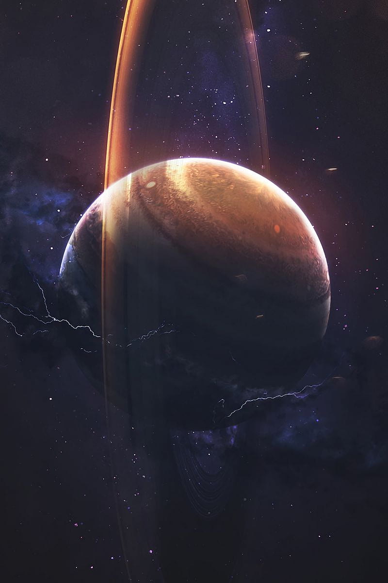 Saturn, Planet, Ring, Space, Stars, Lightning Iphone 4s 4 For Parallax Background, HD phone wallpaper