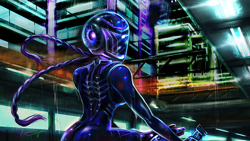 Neon Glow Biker Cyberpunk , cyberpunk, biker, artist, artwork, digital-art, neon, artstation, HD wallpaper
