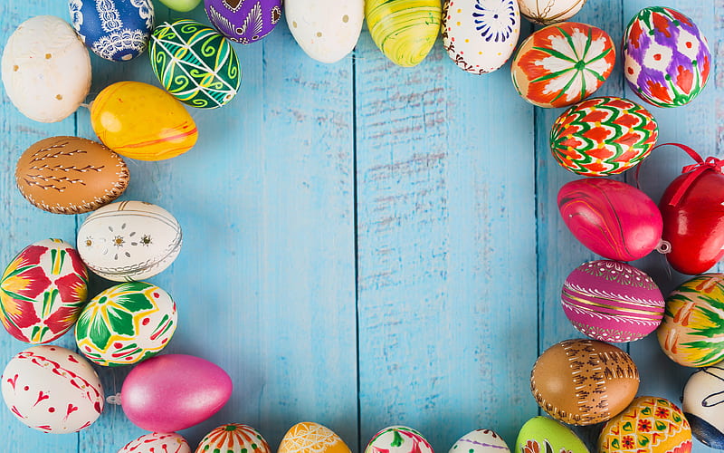Easter eggs frames Easter concepts, Easter eggs on wooden background, creative, background with Easter eggs, Easter, HD wallpaper