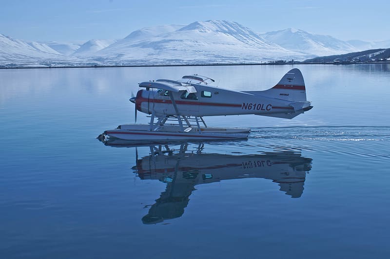 Winter, Water, Snow, Mountain, Reflection, Airplane, Sweden, Aircraft, De Havilland, Vehicles, Dhc 2 Beaver, Seaplane, HD wallpaper
