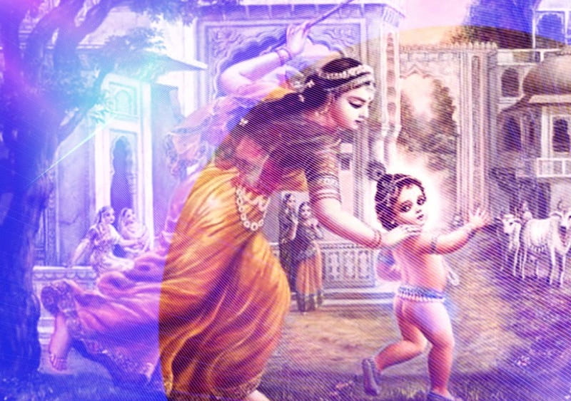 Yashoda maiyya and Bal krishna, nature, krishna, yashodaji, god, HD wallpaper