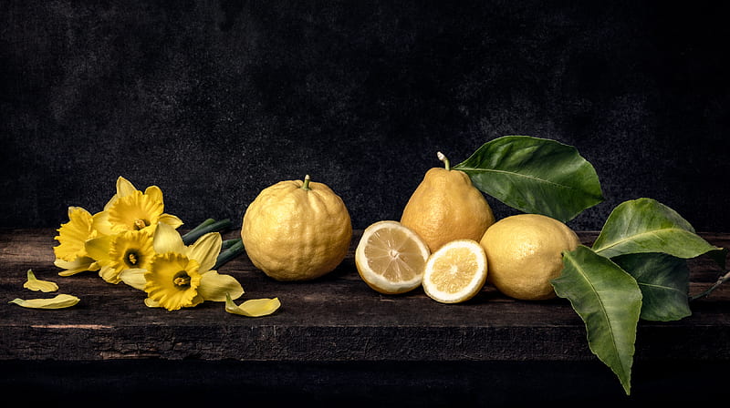 Food, Lemon, Daffodil, HD wallpaper