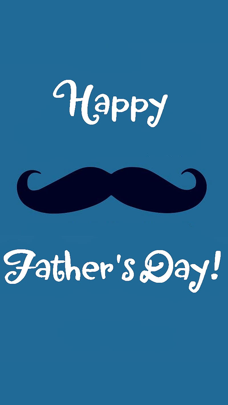 Happy Fathers Day, black, blue, card, mustache, poster, white, HD phone wallpaper