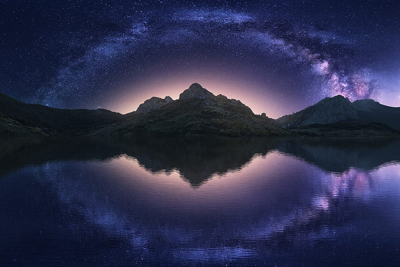 Milky Way and Mountain Reflection, HD wallpaper