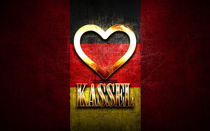I Love Kassel, german cities, golden inscription, Germany, golden heart, Kassel with flag, Kassel, favorite cities, Love Kassel, HD wallpaper