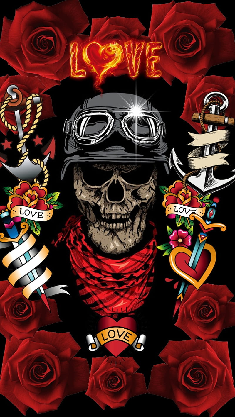Dream Rider, dead, flowers, corazones, love, red, skullmrebel, sugar, swords, HD phone wallpaper