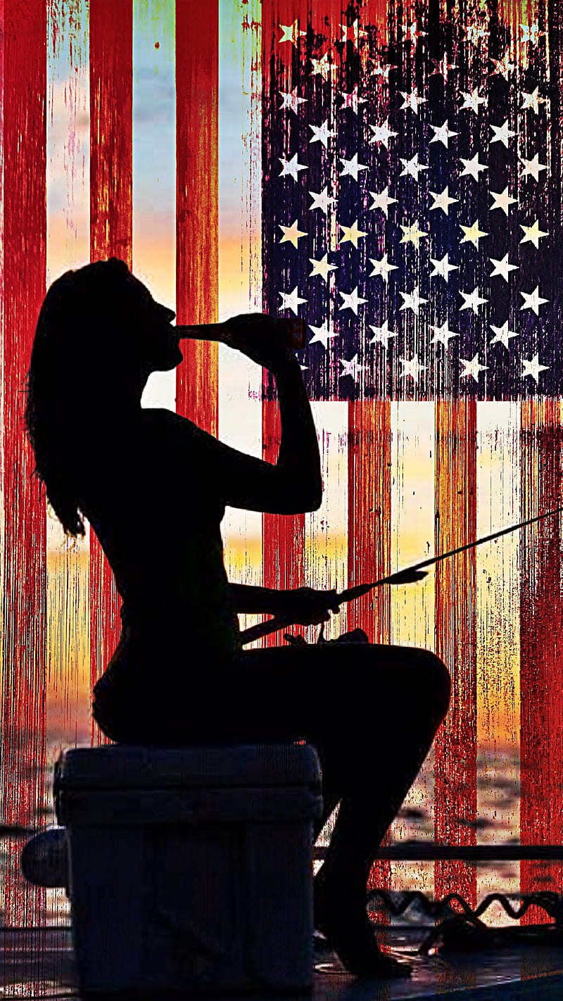 America Fishing Woman, ElectricJAC, Sportsman, bonito, beer, dock, hunting, lake, outdoors, pole, sitting, water, HD phone wallpaper