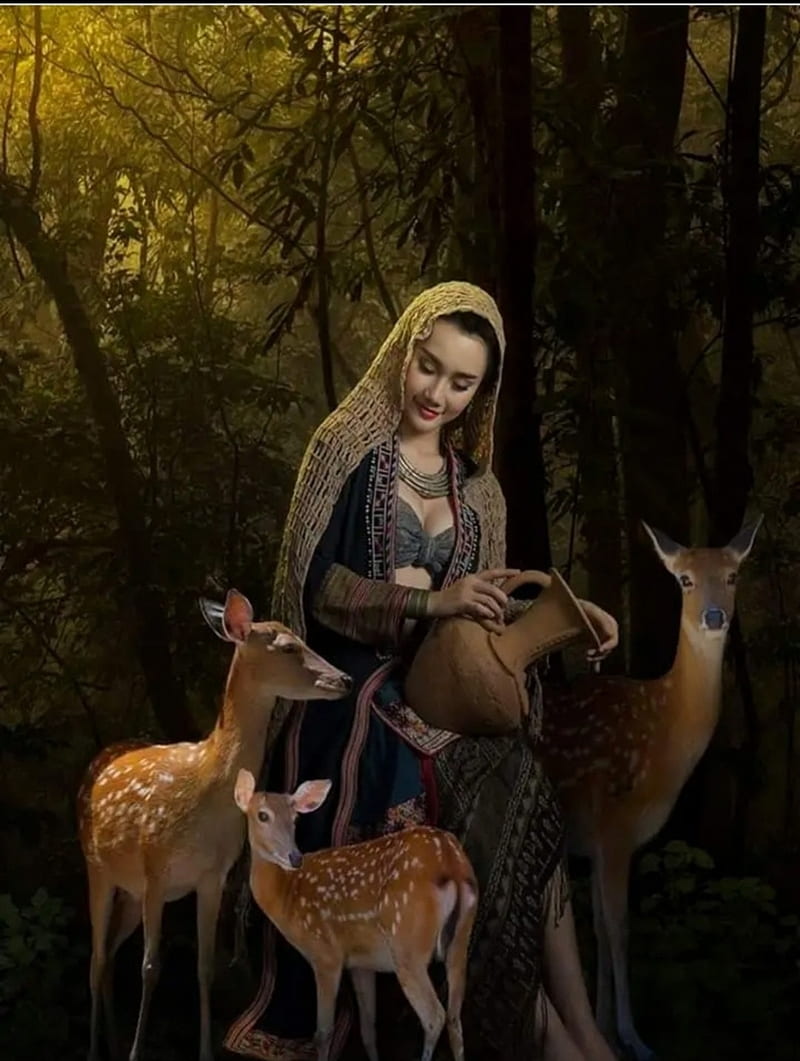 Kindness, deer, love, nature, real, tree, HD phone wallpaper