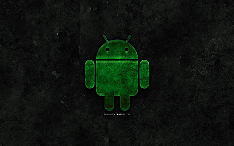 Android stone logo, black stone background, Android, creative, grunge, Android logo, brands, HD wallpaper