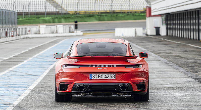 2021 Porsche 911 Turbo (Color: Lava Orange) - Rear , car, HD wallpaper