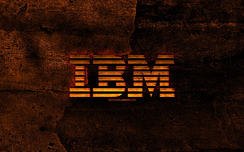IBM fiery logo, orange stone background, creative, IBM logo, brands, IBM, HD wallpaper