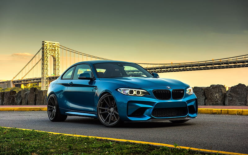 BMW M2, 2017, blue sports coupe, 2 doors, tuning, BMW F22, German cars, HD wallpaper