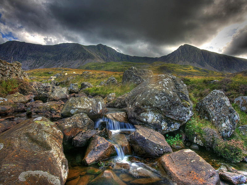 Alpine Landscape, sky, storm, alpine, mountain, stone, dark, nature ...